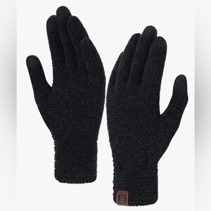 Touchscreen Chenille Knit Winter Gloves Black NWT